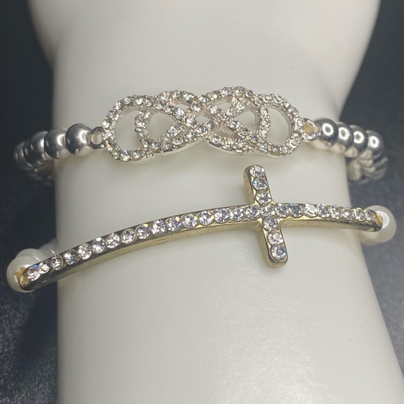 Silver & Rhinestone Bracelet Set Infinity & Cross - Picture 2 of 3